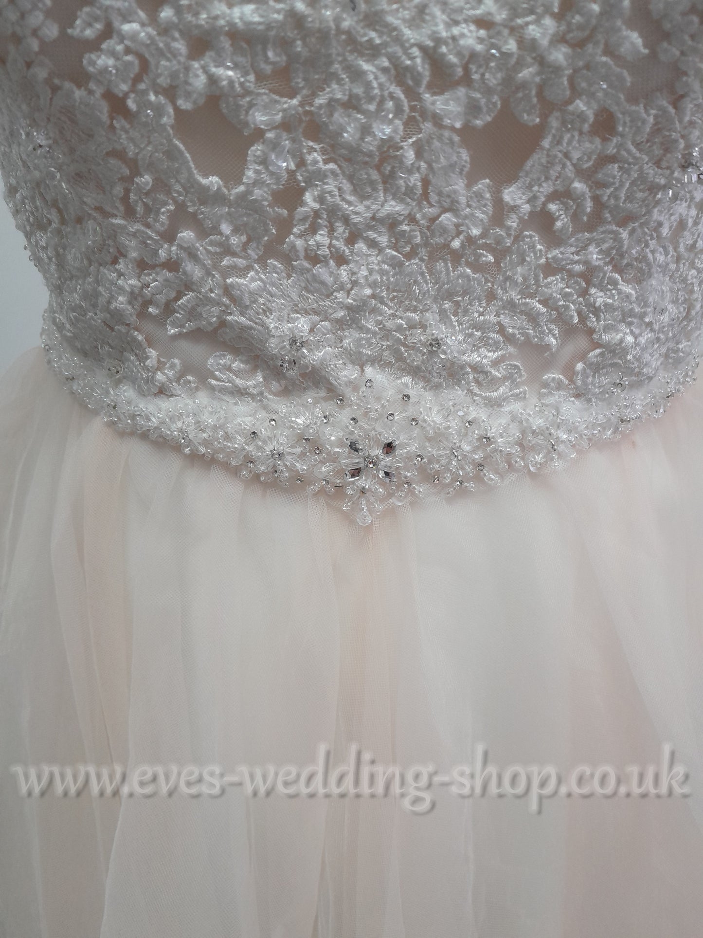 Beautiful bridal pink / ivory  handkerchief style wedding dress UK 16