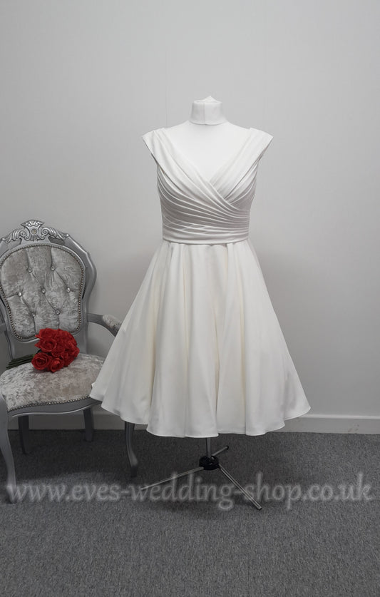 Lou Lou Bridal crepe tea length wedding dress UK 18