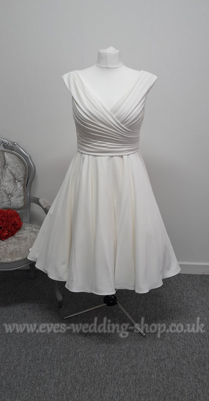 Lou Lou Bridal crepe tea length wedding dress UK 18
