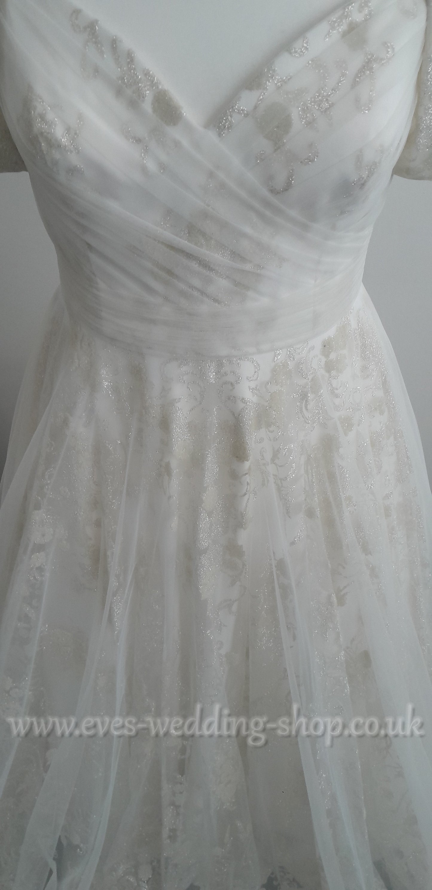 White Rose off shoulder glitter tulle wedding dress UK 20