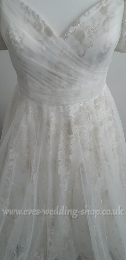 White Rose off shoulder glitter tulle wedding dress UK 20