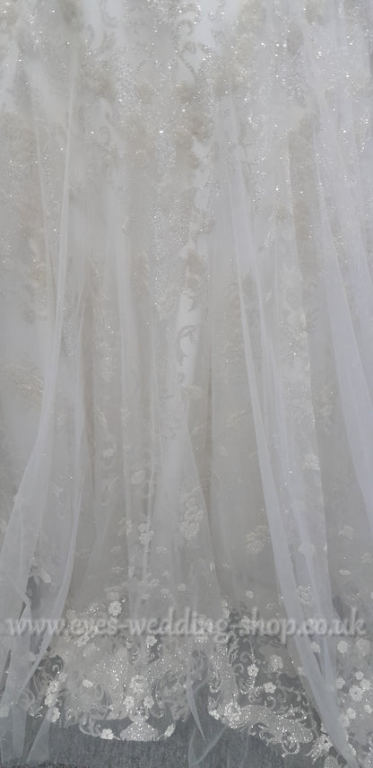 White Rose off shoulder glitter tulle wedding dress UK 20