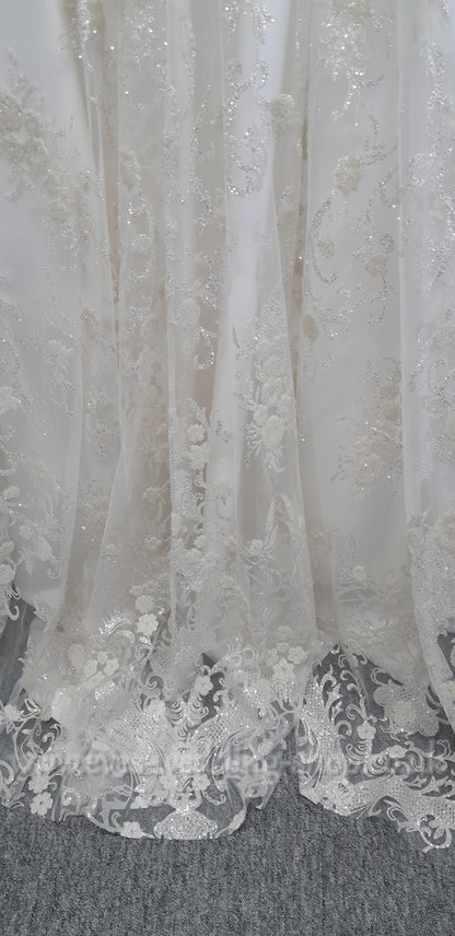 White Rose off shoulder glitter tulle wedding dress UK 20