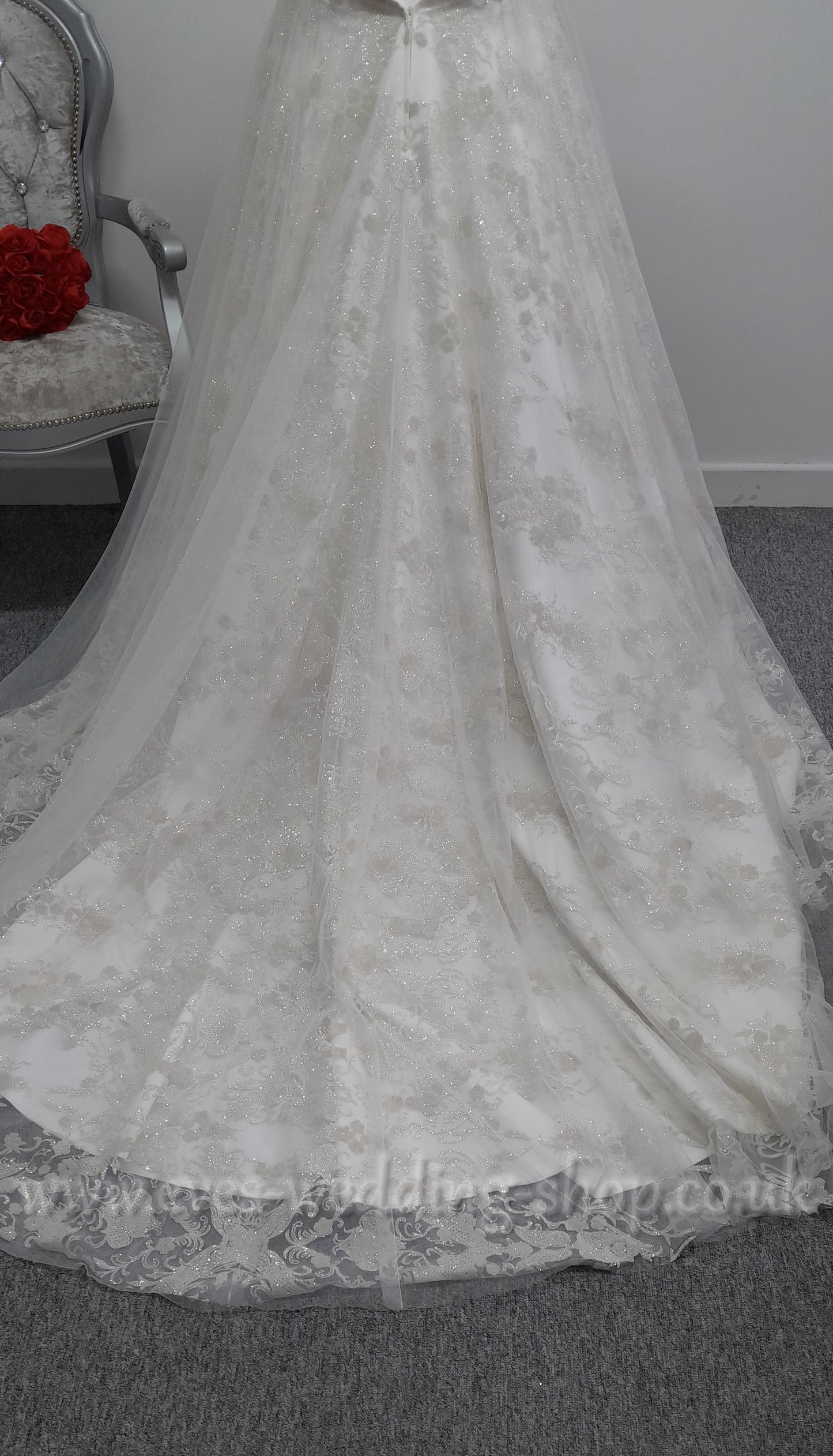 White Rose off shoulder glitter tulle wedding dress UK 20