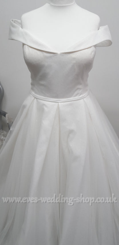 White Rose ivory off shoulder glitter tulle wedding dress UK 30