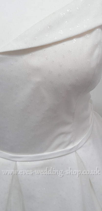 White Rose ivory off shoulder glitter tulle wedding dress UK 30