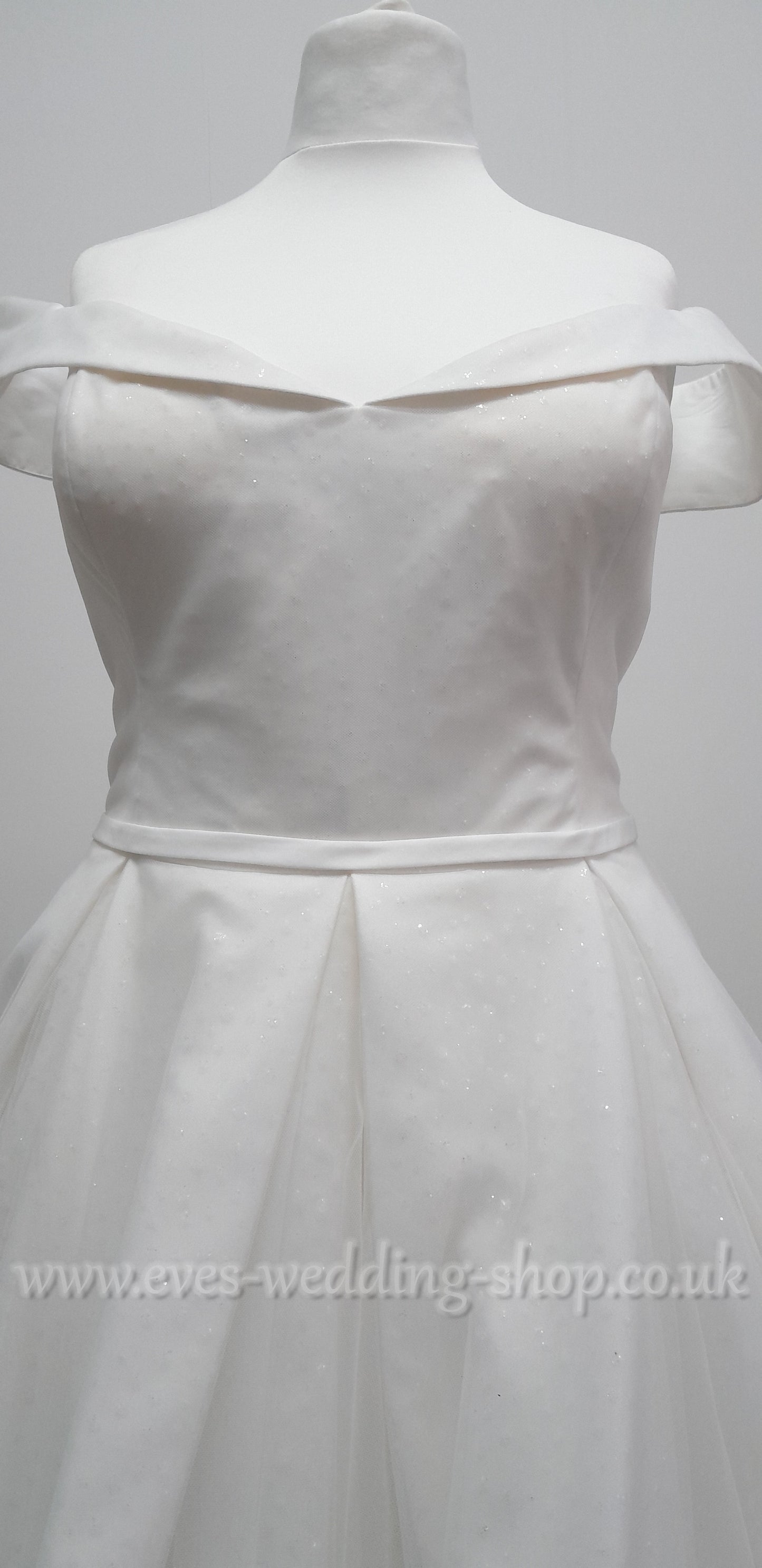 White Rose ivory off shoulder glitter tulle wedding dress UK 30