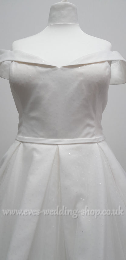 White Rose ivory off shoulder glitter tulle wedding dress UK 30