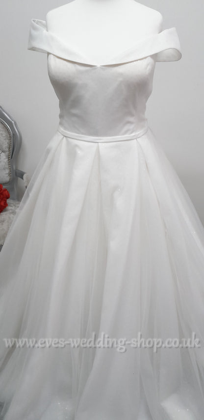 White Rose ivory off shoulder glitter tulle wedding dress UK 30