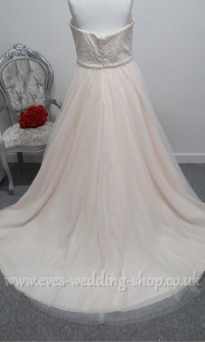 White Rose ivory rum pink tulle wedding dress UK 24