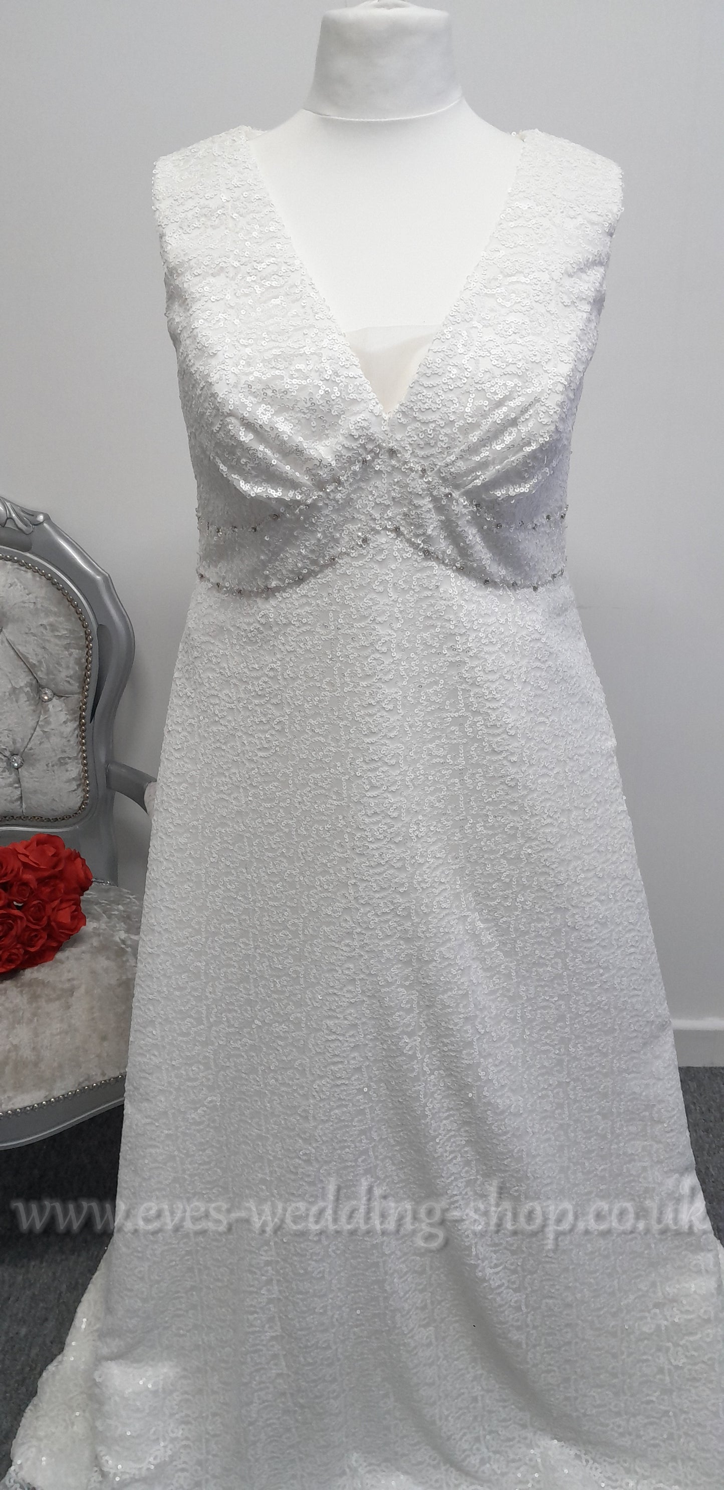 Sonsie V neck sequin wedding dress UK 22