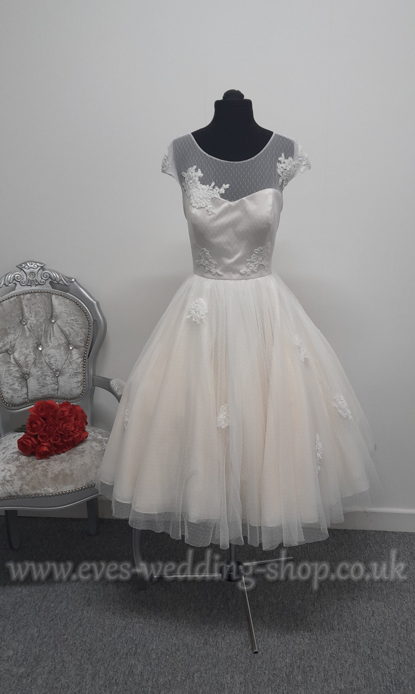 Lou Lou ivory/oyster tea length wedding dress UK 14