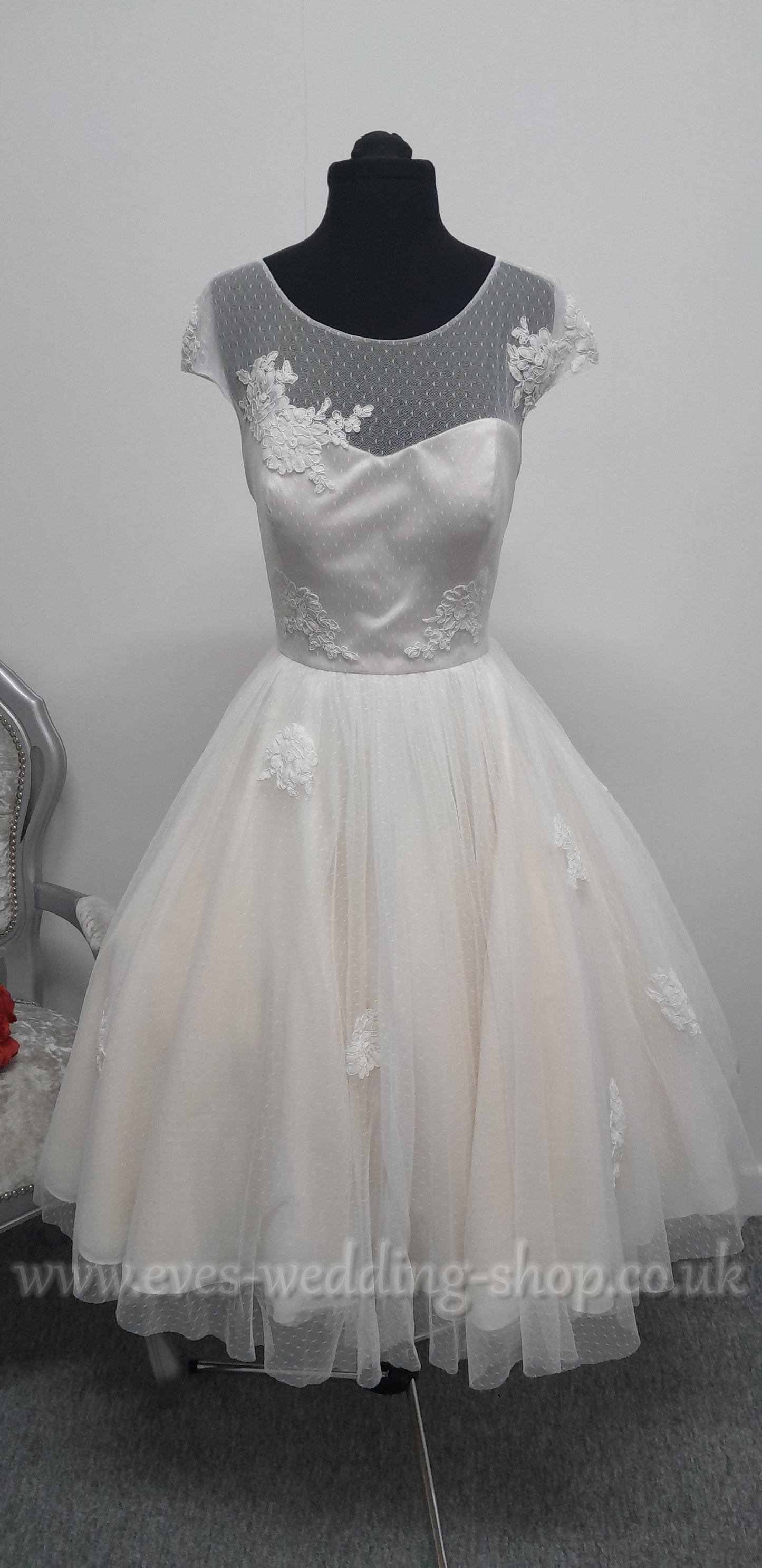 Lou Lou ivory/oyster tea length wedding dress UK 14