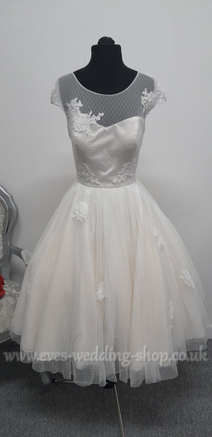Lou Lou ivory/oyster tea length wedding dress UK 14