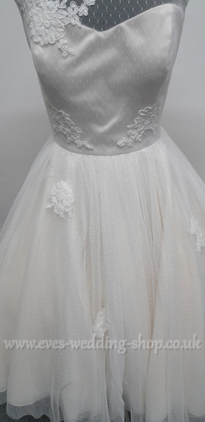 Lou Lou ivory/oyster tea length wedding dress UK 14