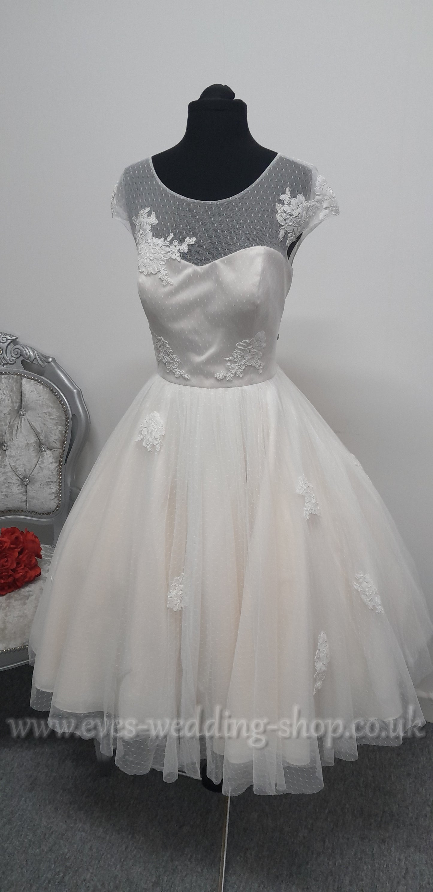 Lou Lou ivory/oyster tea length wedding dress UK 14