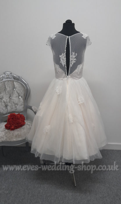 Lou Lou ivory/oyster tea length wedding dress UK 14
