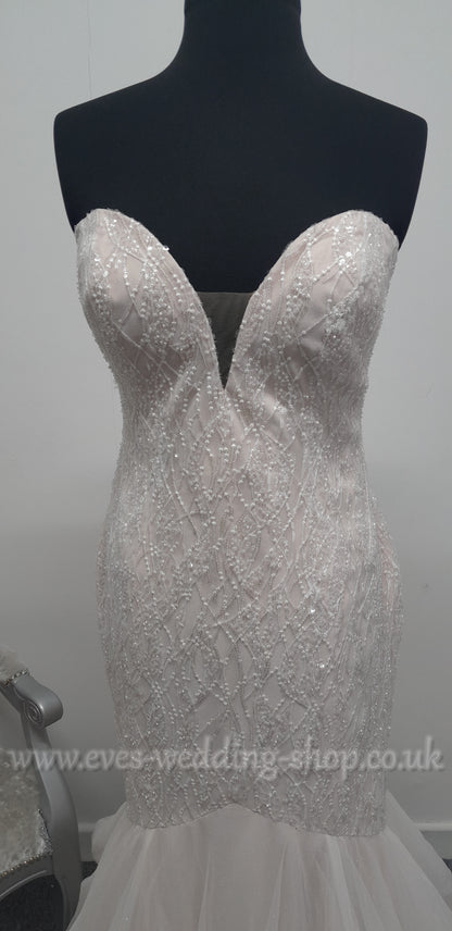 Rebecca Ingram ivory blush wedding dress UK 14