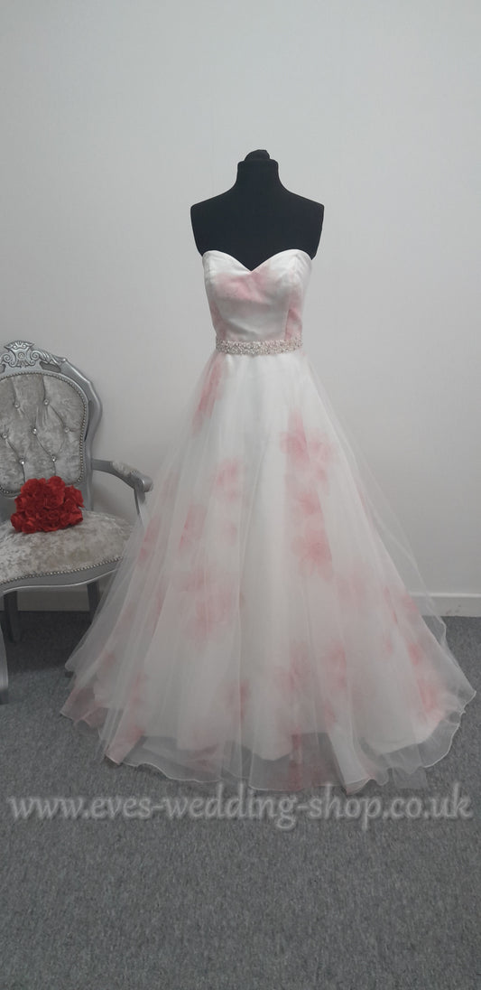 Veromia floral ivory / pink wedding dress UK size 12
