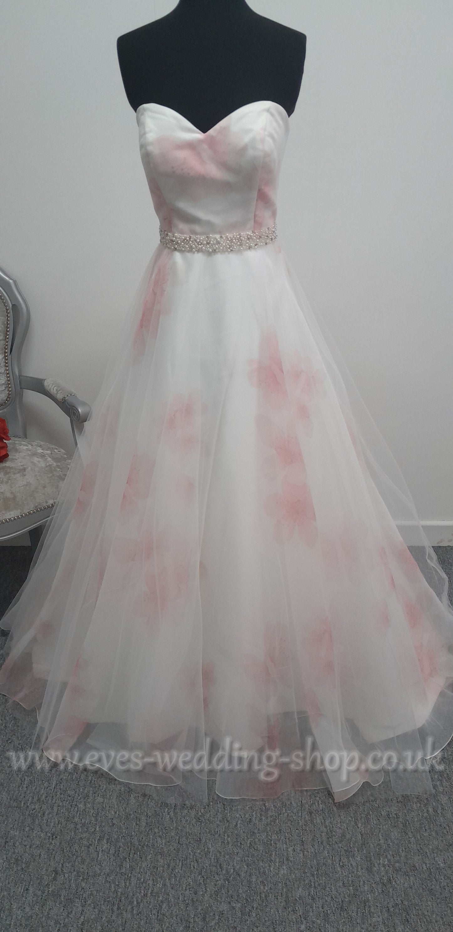 Veromia floral ivory / pink wedding dress UK size 12