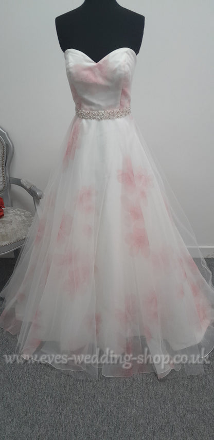 Veromia floral ivory / pink wedding dress UK size 12