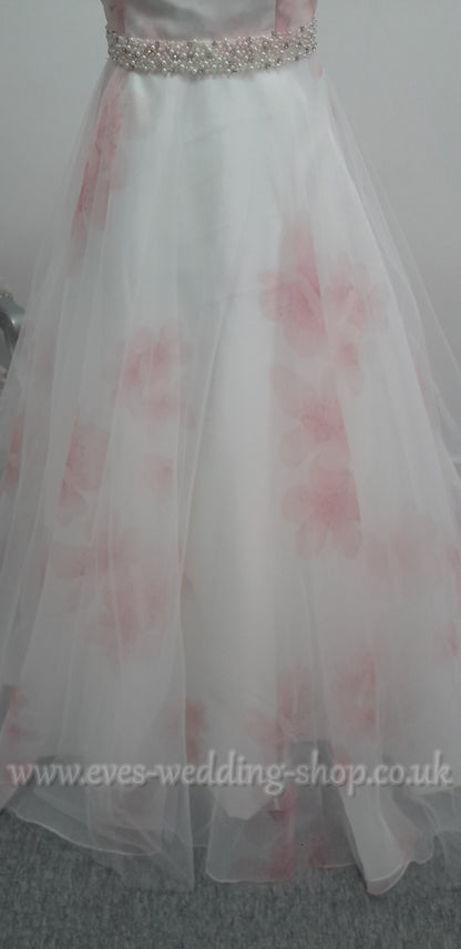 Veromia floral ivory / pink wedding dress UK size 12