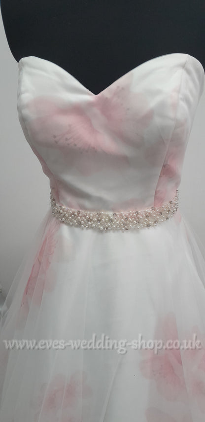 Veromia floral ivory / pink wedding dress UK size 12