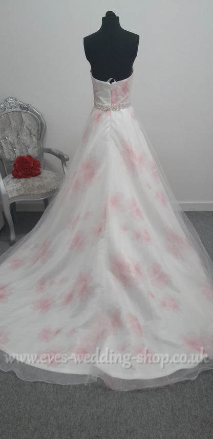 Veromia floral ivory / pink wedding dress UK size 12