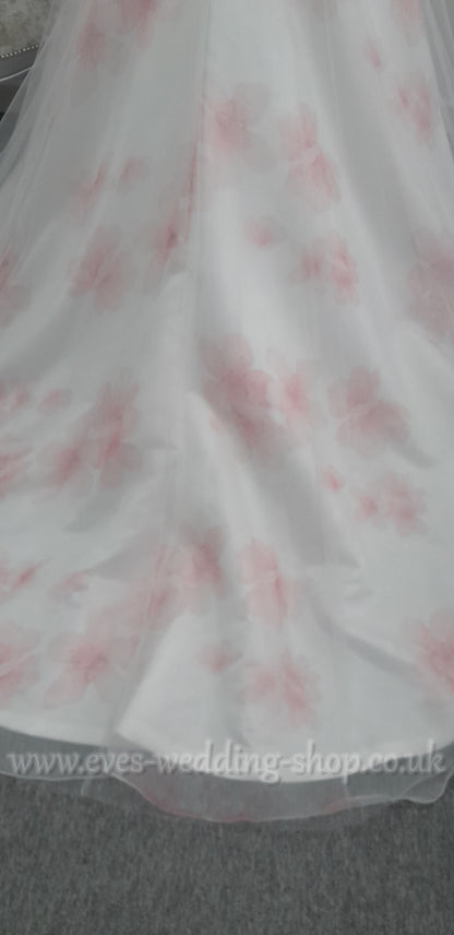 Veromia floral ivory / pink wedding dress UK size 12