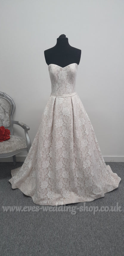 Kenneth Winston champagne ivory lace wedding dress UK 10 - with pockets