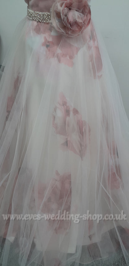 Veromia ivory/pink floral wedding dress UK 12