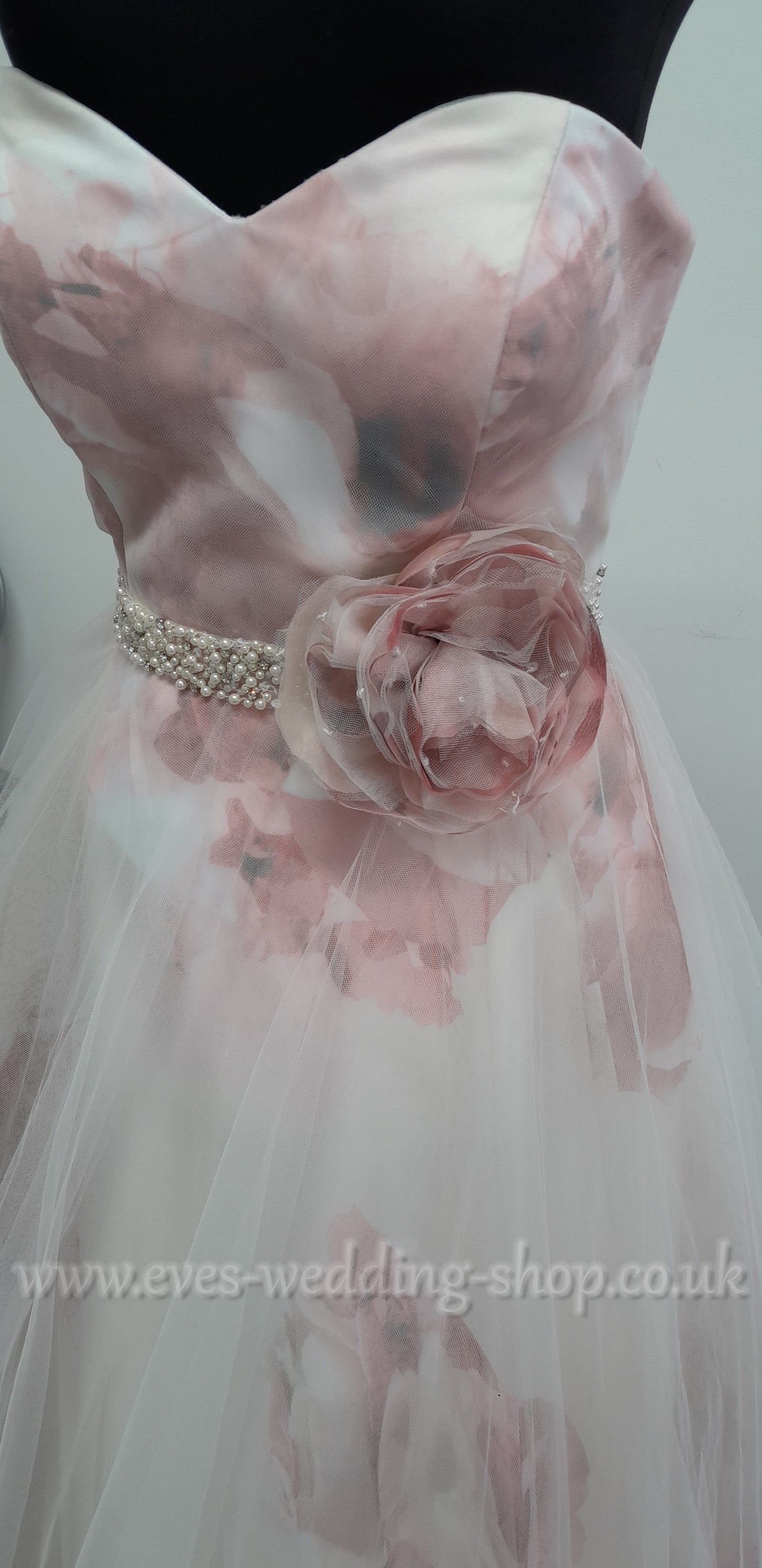 Veromia ivory/pink floral wedding dress UK 12