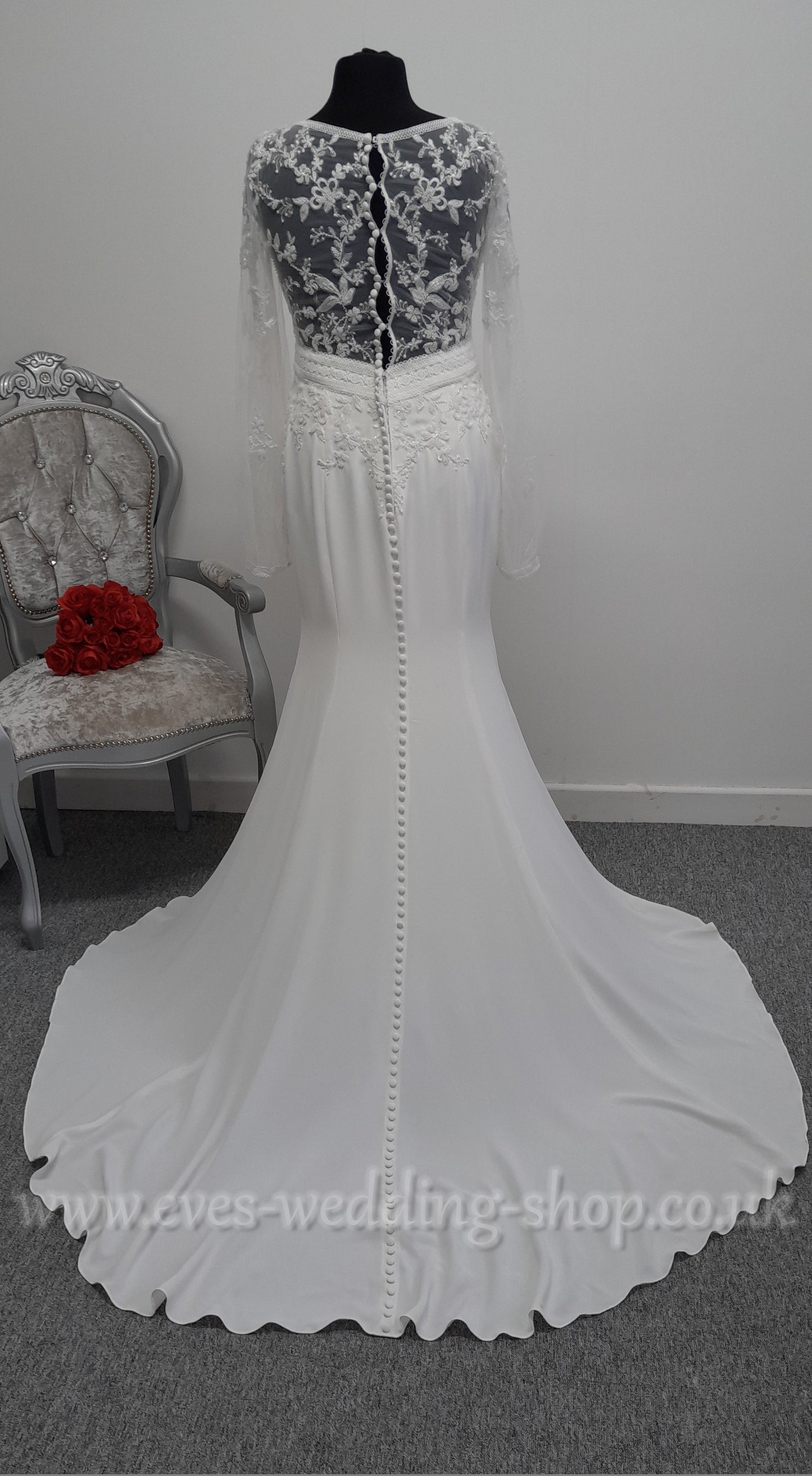 Rebecca Ingram crepe  ivory wedding dress with sleeves UK 16