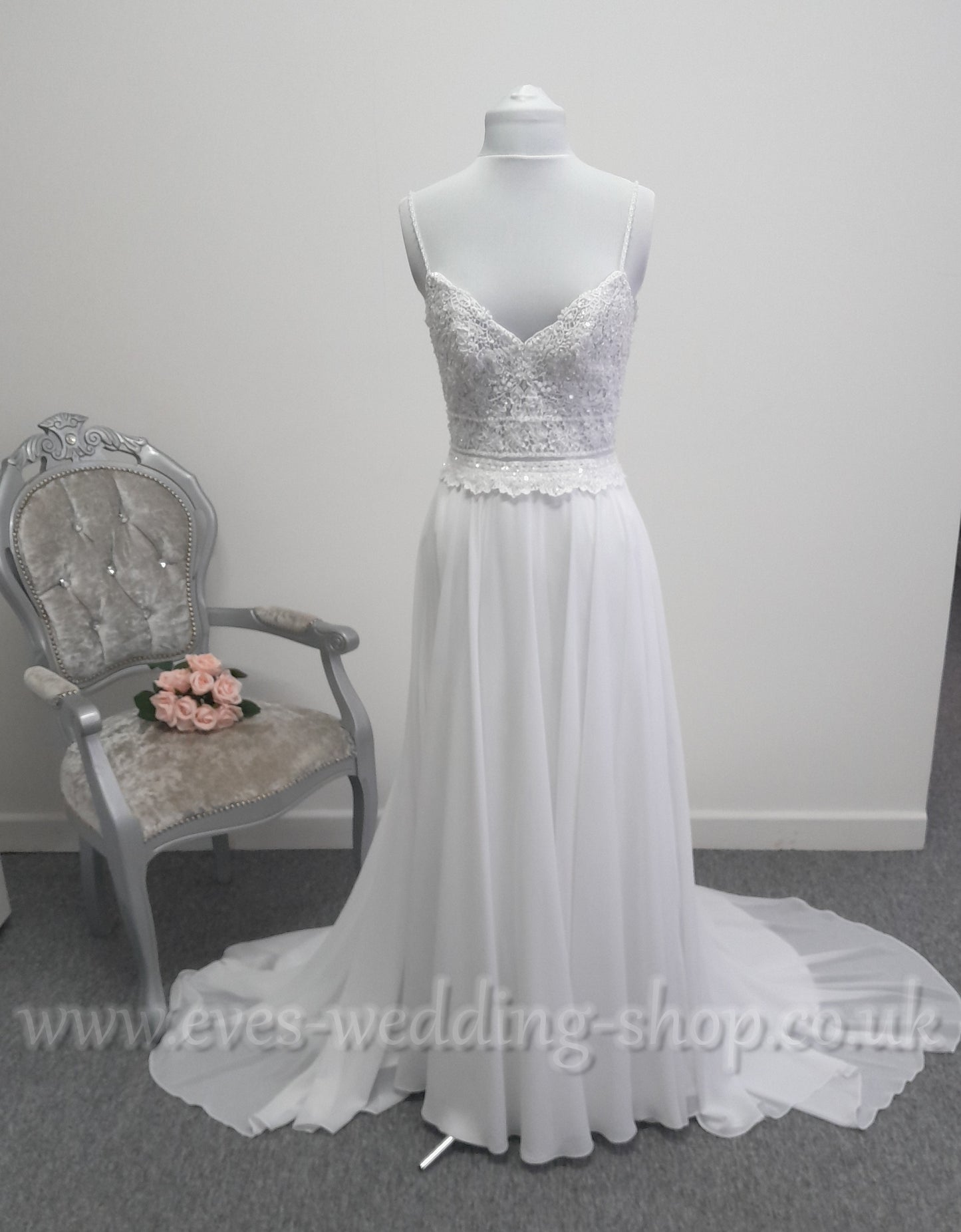 Rebecca Ingram white chiffon wedding dress UK 6