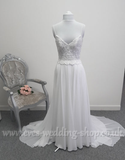 Rebecca Ingram white chiffon wedding dress UK 6