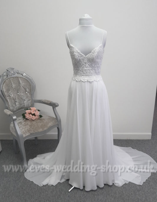 Rebecca Ingram white chiffon wedding dress UK 6