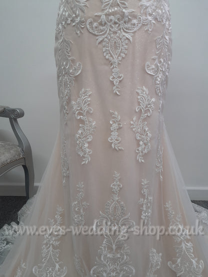 Ladybird 421056 sparkly ivory nude off shoulder wedding dress UK 18