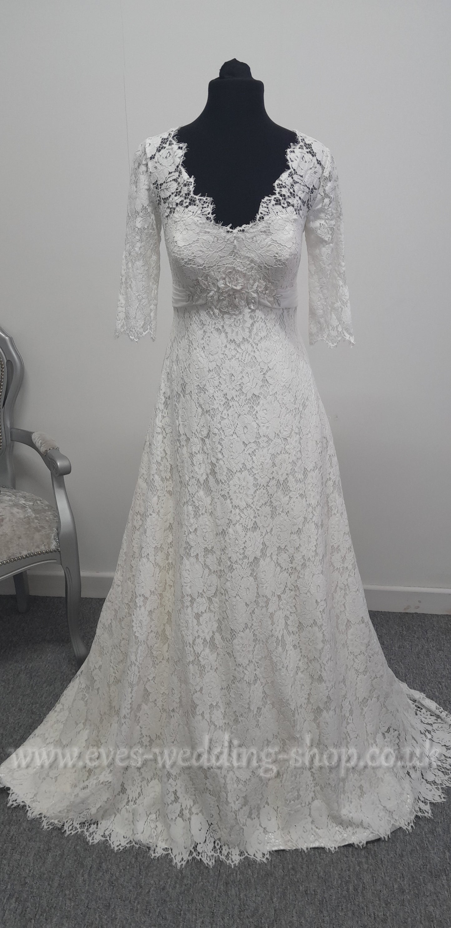 Millie May ivory lace wedding dress with sleeves UK 14