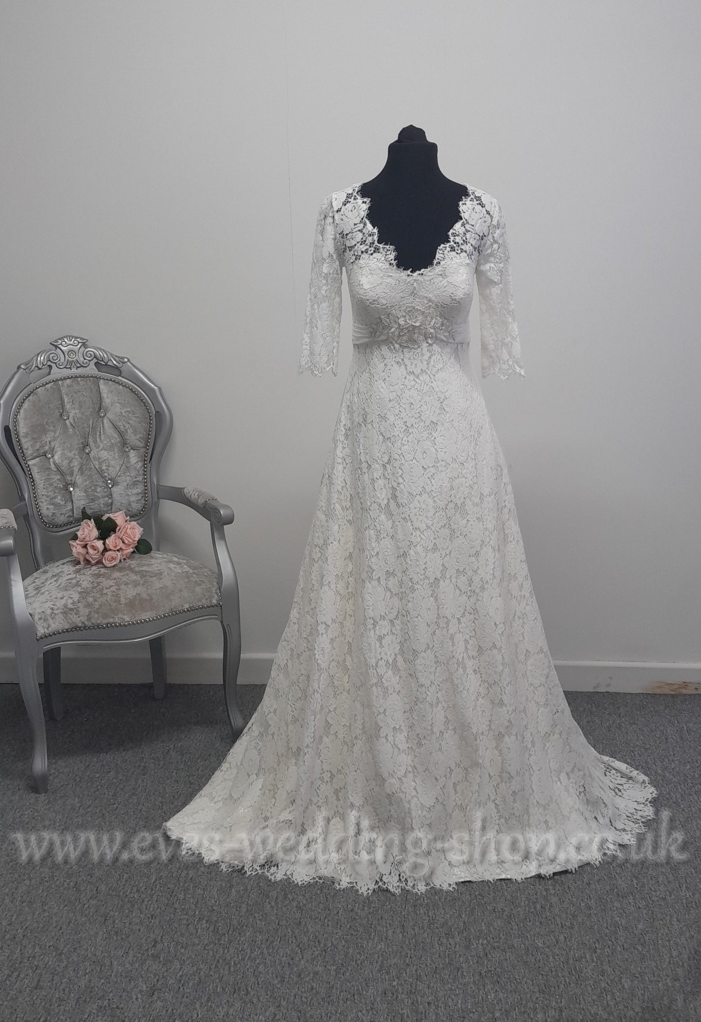 Millie May ivory lace wedding dress with sleeves UK 14