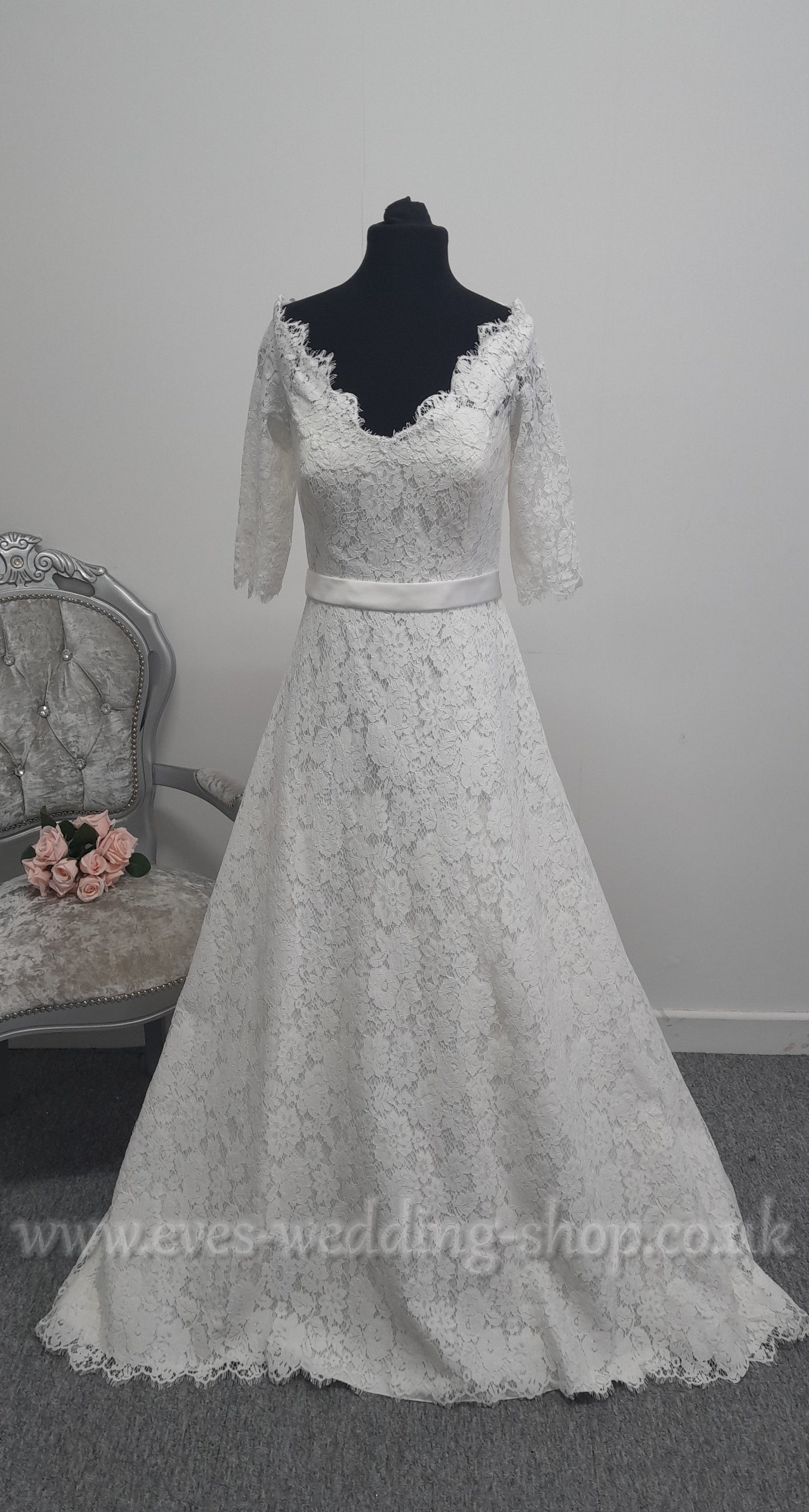 Millie May off the shoulder ivory lace wedding dress UK 16
