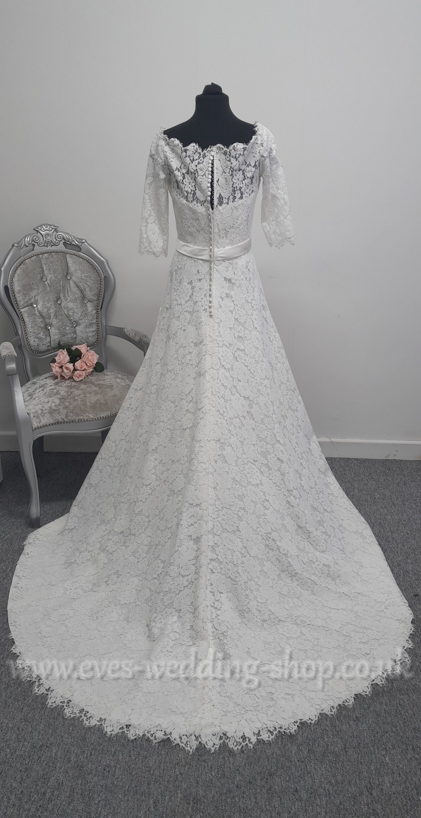 Millie May off the shoulder ivory lace wedding dress UK 16
