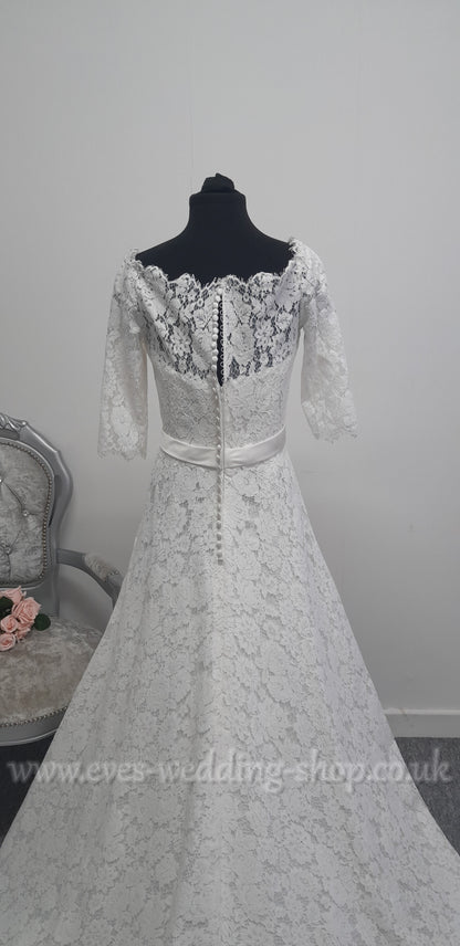 Millie May off the shoulder ivory lace wedding dress UK 16