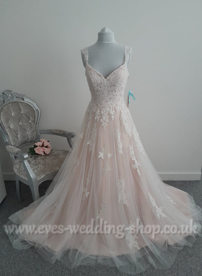 Morilee 5468 ivory/blush wedding dress with straps US 8/ UK 10