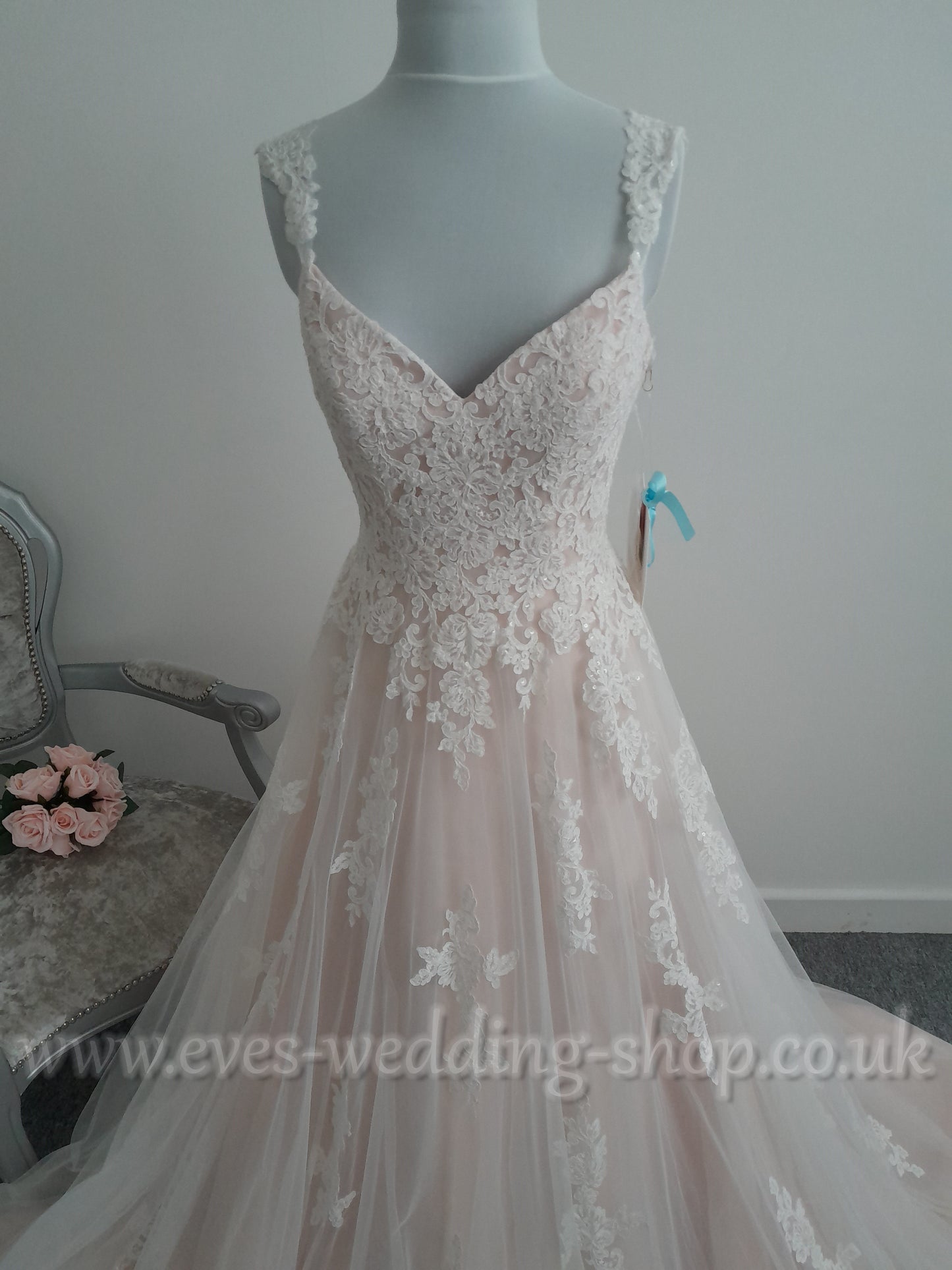Morilee 5468 ivory/blush wedding dress with straps US 8/ UK 10