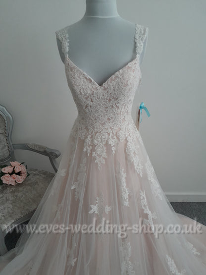 Morilee 5468 ivory/blush wedding dress with straps US 8/ UK 10