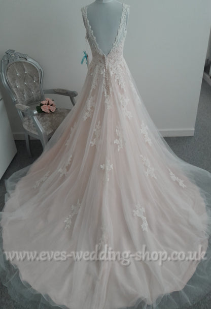 Morilee 5468 ivory/blush wedding dress with straps US 8/ UK 10