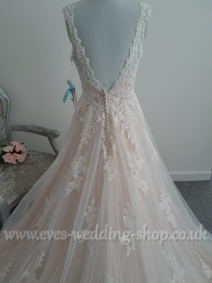 Morilee 5468 ivory/blush wedding dress with straps US 8/ UK 10
