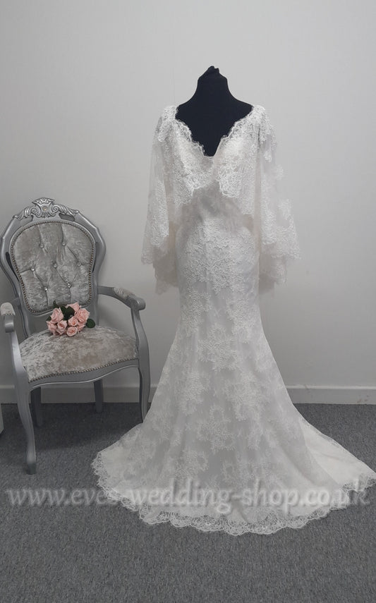 Ronald Joyce ivory wedding dress with detachable cape approx UK10