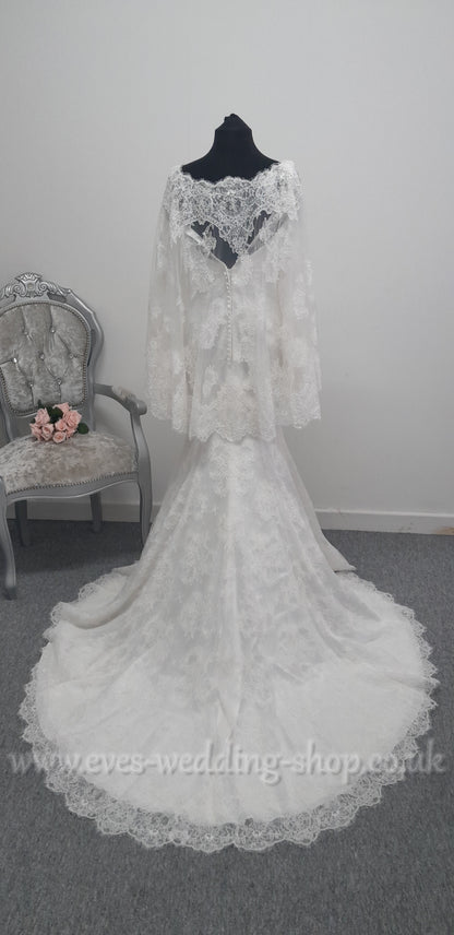 Ronald Joyce ivory wedding dress with detachable cape approx UK10