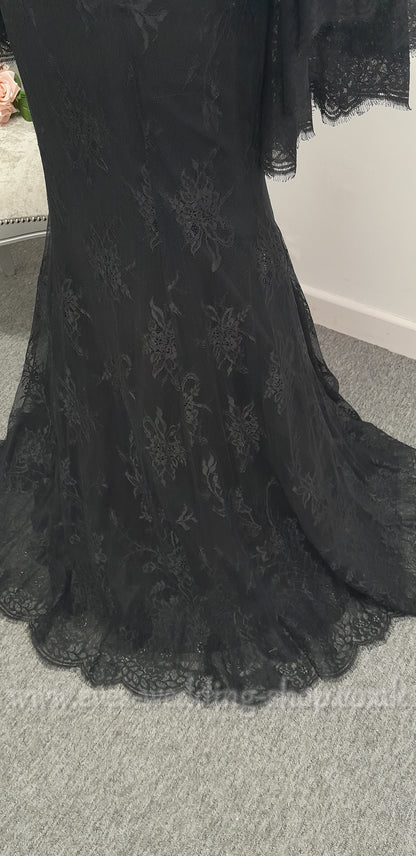 Ronald Joyce black wedding dress with detachable cape approx UK 8